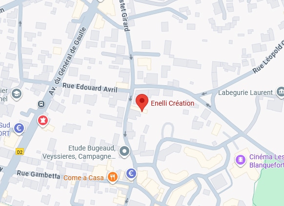 Enelli Création : Carte et Adresse près Rue Édouard Avril Carte indiquant l'emplacement d'Enelli Création près de la Rue Édouard Avril, Av. du Général de Gaulle, et de la Rue Gambetta à Blanquefort.